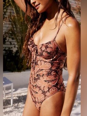 Faithfull the Brand Paisley One-Piece swim suit in Rust & Black Paisley Print